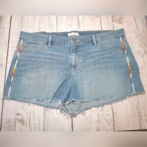 Ann Taylor Loft Multicolor Embroidered Seam Cut Off Denim Jean Shorts Size 32